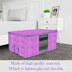 Heart Home Underbed Storage Bag | Clothes Storage Organizer | Blanket Cover with Clear Window | Zipper Closure & Handle Cloth Organizer | Flower-Design | Large | Pack of 2 | Purple