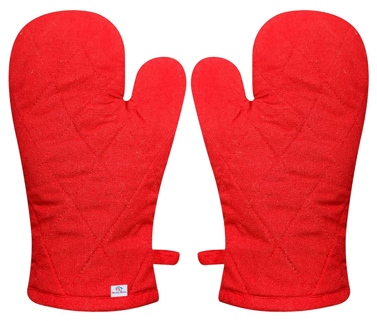 Heart Home Heat Resistant Cotton Kitchen Oven Mitt Microwave Gloves, Set of 2 (Red)-HS43HEARTH26084, Standard
