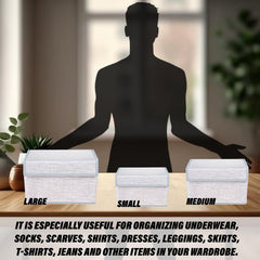 Kuber Industries Drawer Storage Box|Clothes Drawer Organizer with Handle|Transparent Lid with Velcro|Wardrobe Organizer for Books|Jute Printed Dhakkan Storage Box|Small|Gray