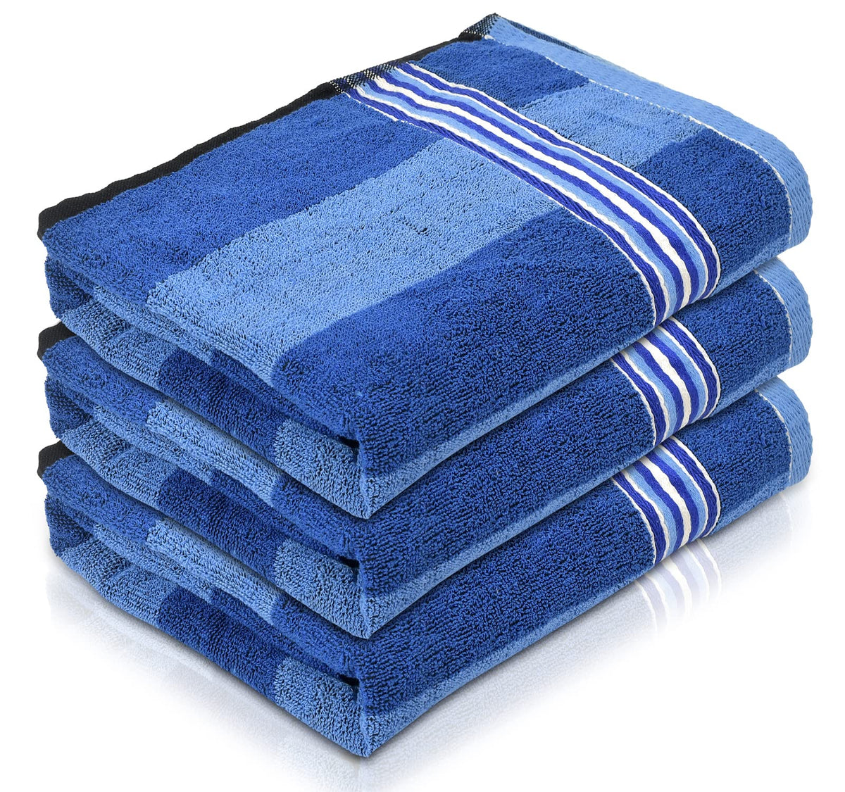 Heart Home Lining Design Super Soft, Fluffy, and Absorbent, Cotton Bath Towel Perfect for Daily Use- Pack of 3 (Blue)-44HH0556