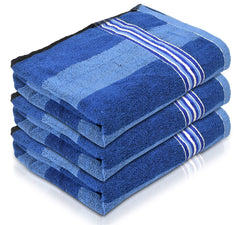 Heart Home Lining Design Super Soft, Fluffy, and Absorbent, Cotton Bath Towel Perfect for Daily Use- Pack of 3 (Blue)-44HH0556