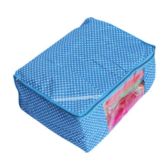 Kuber Industries 2 Piece Quilted Polka Dots Cotton Saree Cover Set, Blue