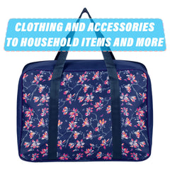 Heart Home Storage Bag | Clothes Storage Attachi Bag | Underbed Storage Bag | Zipper Storage Bag | Wardrobe Organizer with Handle | Travel Attachi Bag | Flower-Print | Large | Navy Blue