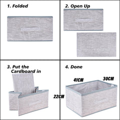 Kuber Industries Drawer Storage Box | Storage Bin for Clothes | Wardrobe Organizer for Books | Closet Box with Handle | Non-Woven Storage Box | Jute Printed Storage Box | Gray