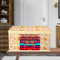 Heart Home Saree Cover | Zip Closure Saree Cover | Clothes Storage Bag | Wardrobe Organiser | Transparent Window Saree Cover | Red-Flower-Design | 9 inch | Pack of 9 | Ivory