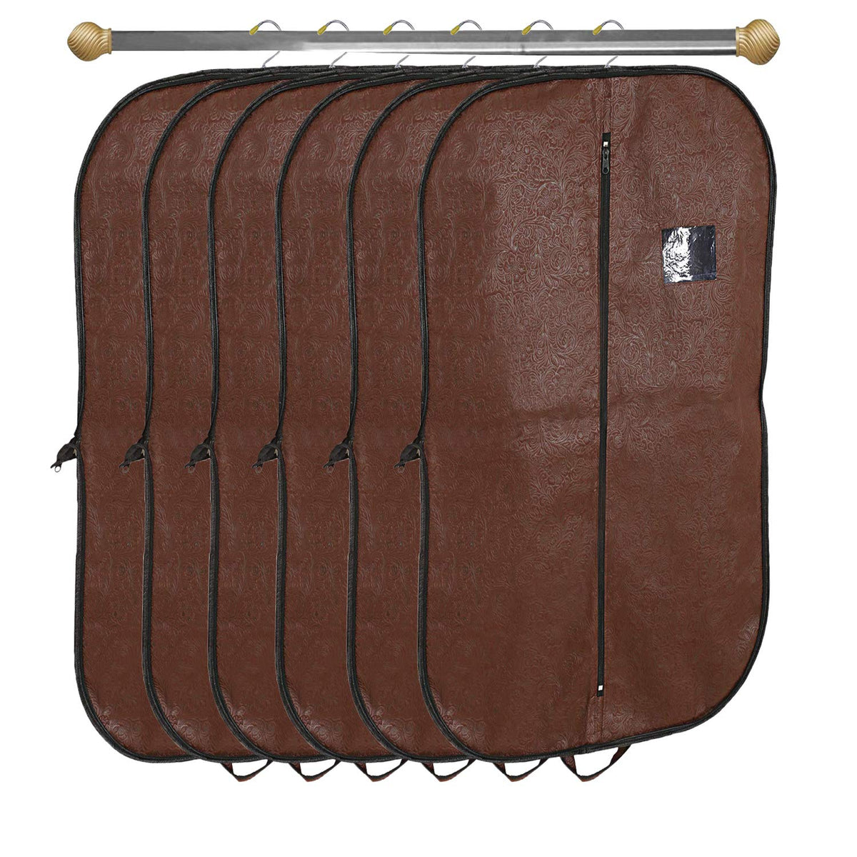 Kuber Industries Embossed Design 6 Pieces Foldable Non Woven Men's Coat Blazer Cover (Brown) -CTKTC43495