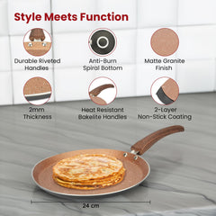 Kuber Industries Dosa Tawa Non Stick Pan with Revivted Bakelite Handle | High Grade Aluminium Induction Tawa Pan | Scratch Resistant, Gas Stove & Induction Compatiable | Golden