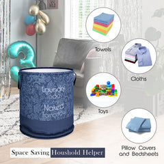 Heart Home Laundry Basket | Non-Woven Round Laundry Basket | Clothes Storage Hamper | Foldable Laundry Bag with Handle | Toy Storage Basket | Flower-Print | 45 LTR | Navy Blue