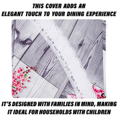 Heart Home Round Table Cover | Table Cloth for Round Tables | 4 Seater Round Table Cloth | Pink Flower Kitchen Dining Tablecloth | Tabletop Cover | 60 Inch | Gray