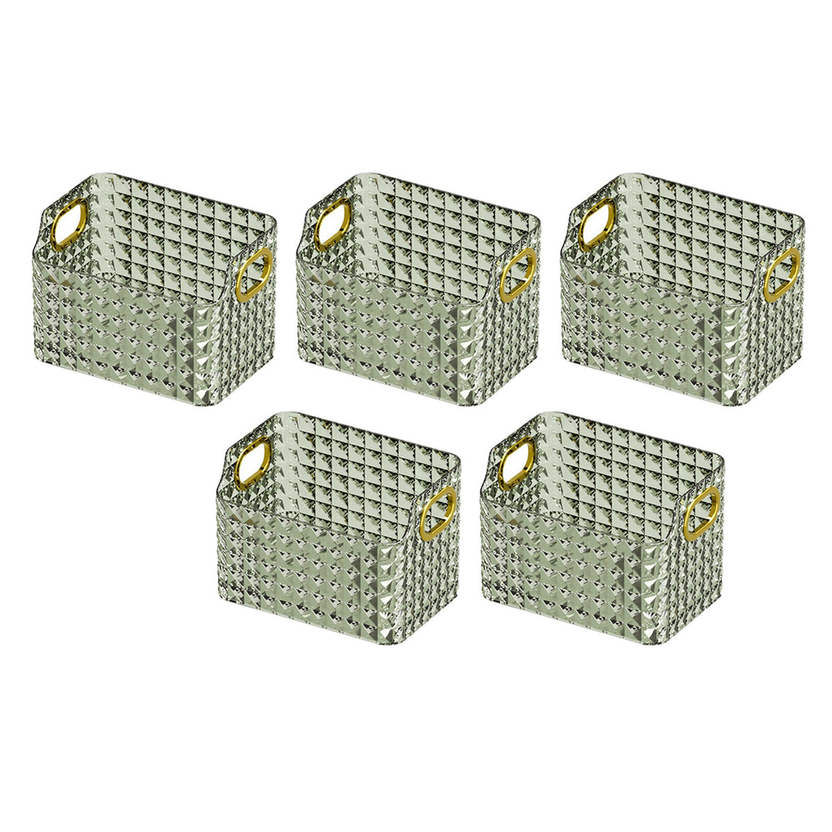 Kuber Industries Pack of 5 Makeup Desk Organizer | Diamond Cut Glass Finishing ABS | Multipurpose Cosmetic Organiser | large capacity | Skin Care Products Holder for Dressing Table | Dark Green