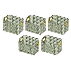 Kuber Industries Pack of 5 Makeup Desk Organizer | Diamond Cut Glass Finishing ABS | Multipurpose Cosmetic Organiser | large capacity | Skin Care Products Holder for Dressing Table | Dark Green