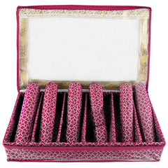 Heart Home Multipurpose Multi Saqare Design Laminated 6 Rod Bangle Box/Organizer/Case With Tranasparent Top - Pack of 2 (Pink)-47HH0311