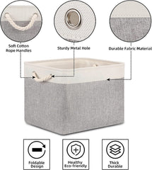 Kuber Industries Foldable Storage Basket|Polyester Toy Storage Bin|Wardrobe Organizer for Clothes (Grey & White) (Pack of 2)