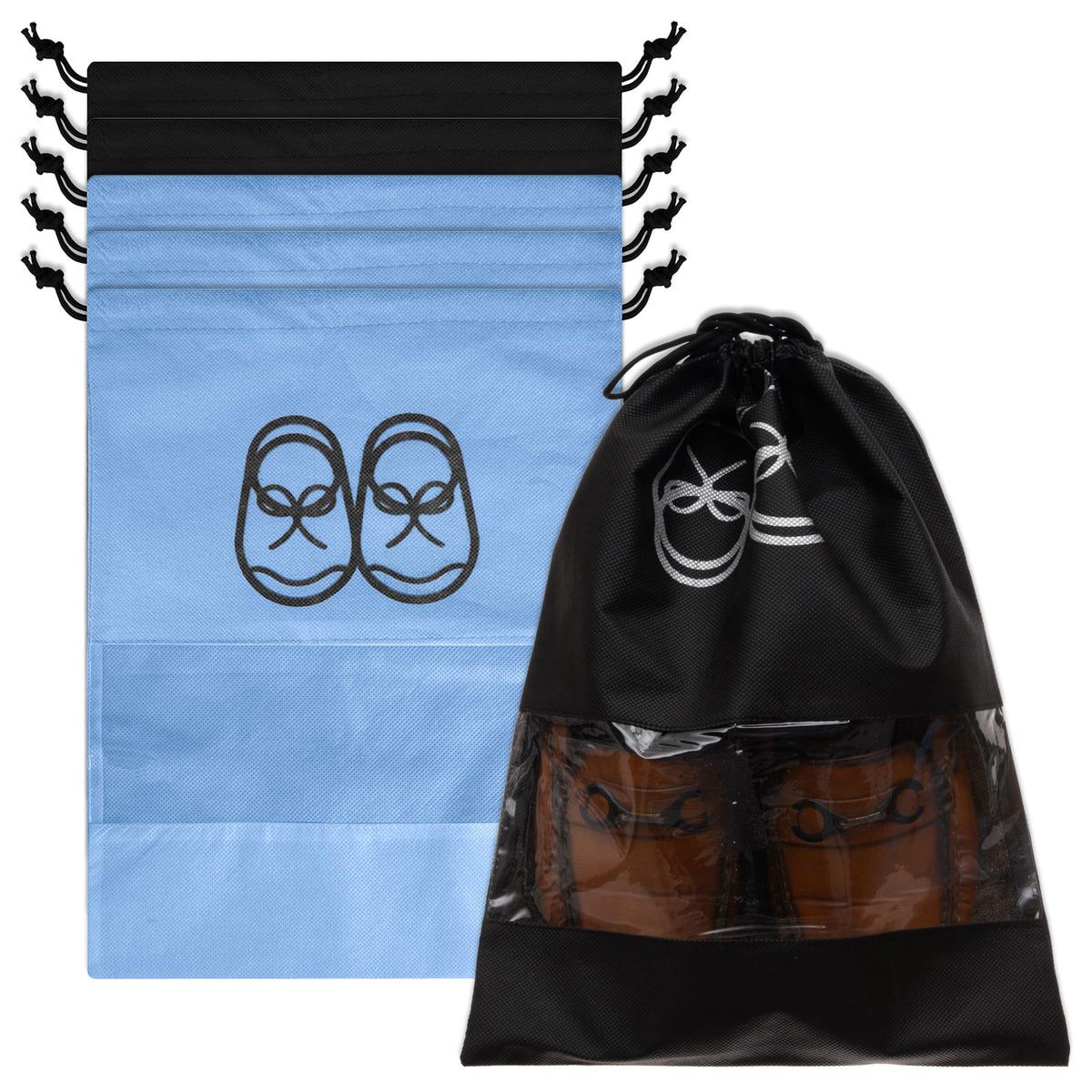 Heart Home Shoe Cover | Travel Shoe Storage Bags | Non-Woven Storage Bag | Shoe Cover with Drawstring | Shoe Organizer with Clear window | Pack of 6 | Multi