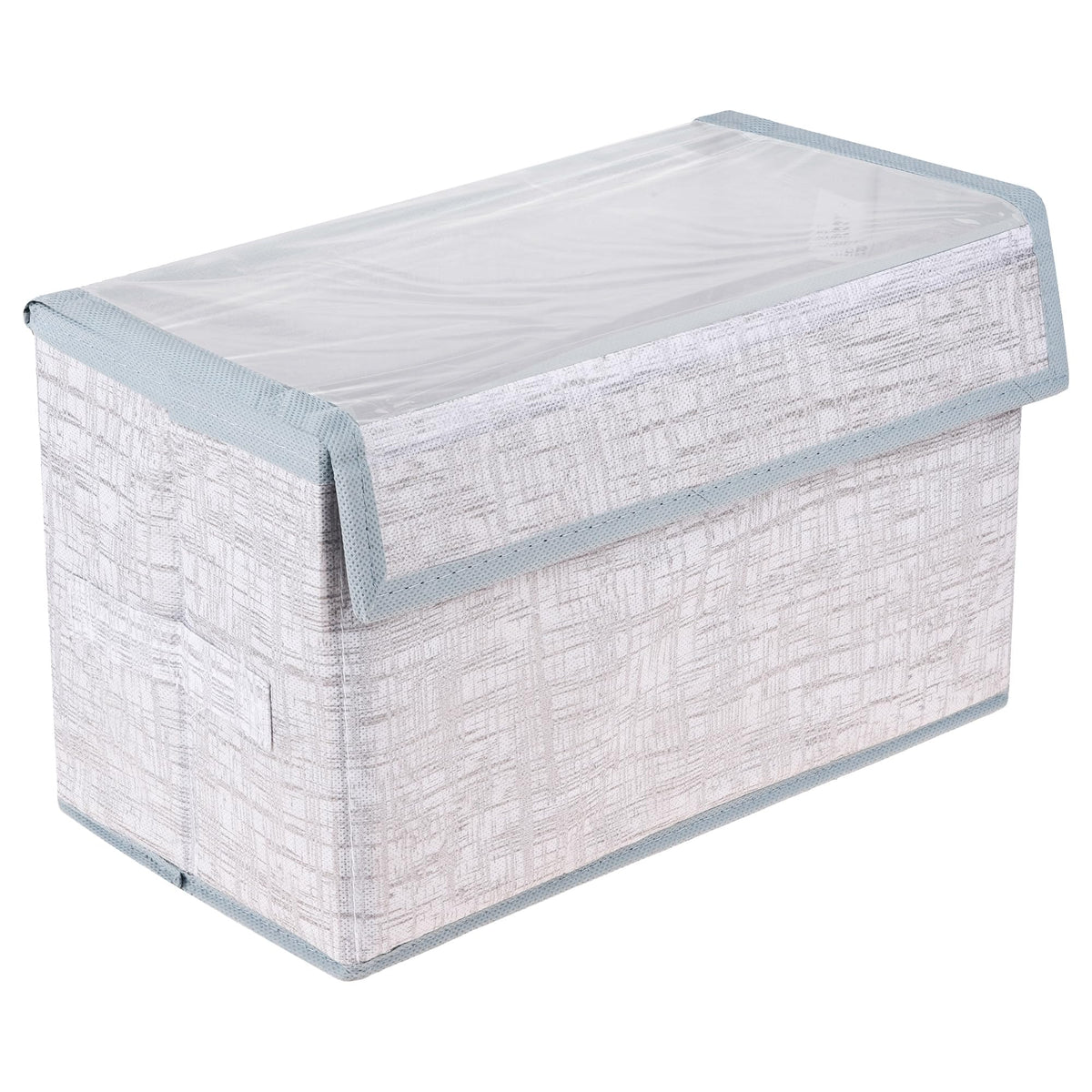 Heart Home Drawer Storage Box|Clothes Drawer Organizer with Handle|Transparent Lid with Velcro|Wardrobe Organizer for Books|Jute Printed Dhakkan Storage Box|Medium|Gray