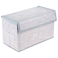 Kuber Industries Drawer Storage Box | Clothes Drawer Organizer with Handle | Transparent Lid with Velcro | Wardrobe Organizer for Books | Jute Printed Dhakkan Storage Box | Large | Gray