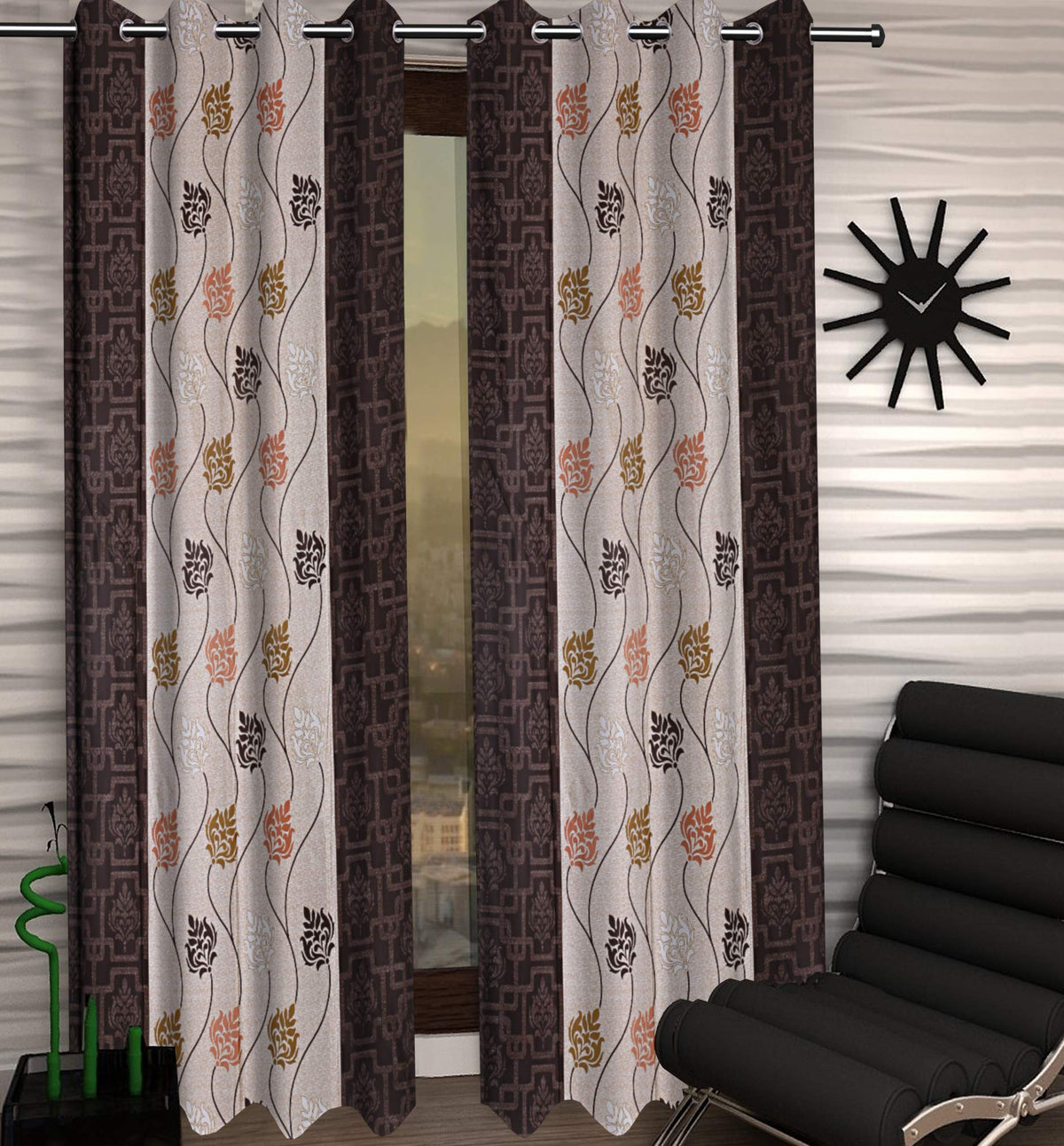 Kuber Industries Floral Design 1 Piece Polyester Eyelet Door Curtain 7 Feet (Coffee)-CTKTC030092