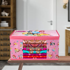 Heart Home Saree Cover | Zip Closure Saree Cover | Clothes Storage Bag | Wardrobe Organiser | Transparent Window Saree Cover | Disney Princess-Print | 9 inch | Pack of 9 | Pink