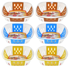 Heart Home Large Plastic Fruit, vegetable Storage Basket- Pack of 6 (Brown & Blue & Green)-HS42KUBMART25445