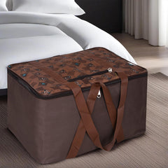 Heart Home Storage Bag | Clothes Storage Attachi Bag | Underbed Storage Bag | Zipper Storage Bag | Wardrobe Organizer with Handle | Travel Attachi Bag | Flower Check | Small | Brown