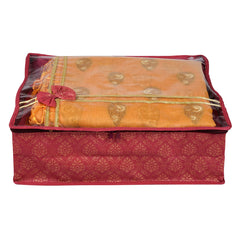 Heart Home Saree Storage Bag | Clothes Storage Bag | Wardrobe Storage Bag | Cloth Storage Organizer | Top Visible Window Saree Bag | Bow Golden Printed | 6 Inch | Pack of 3 | Maroon