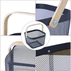 Urbane Home Metal Mesh Steel Basket,Fruit Basket Bin, Storage Organizer with Handle for Hanging Kitchen Baskets, White Multi-Functional Fruit Vegetable Basket for Cabinets Cupboards (Black)