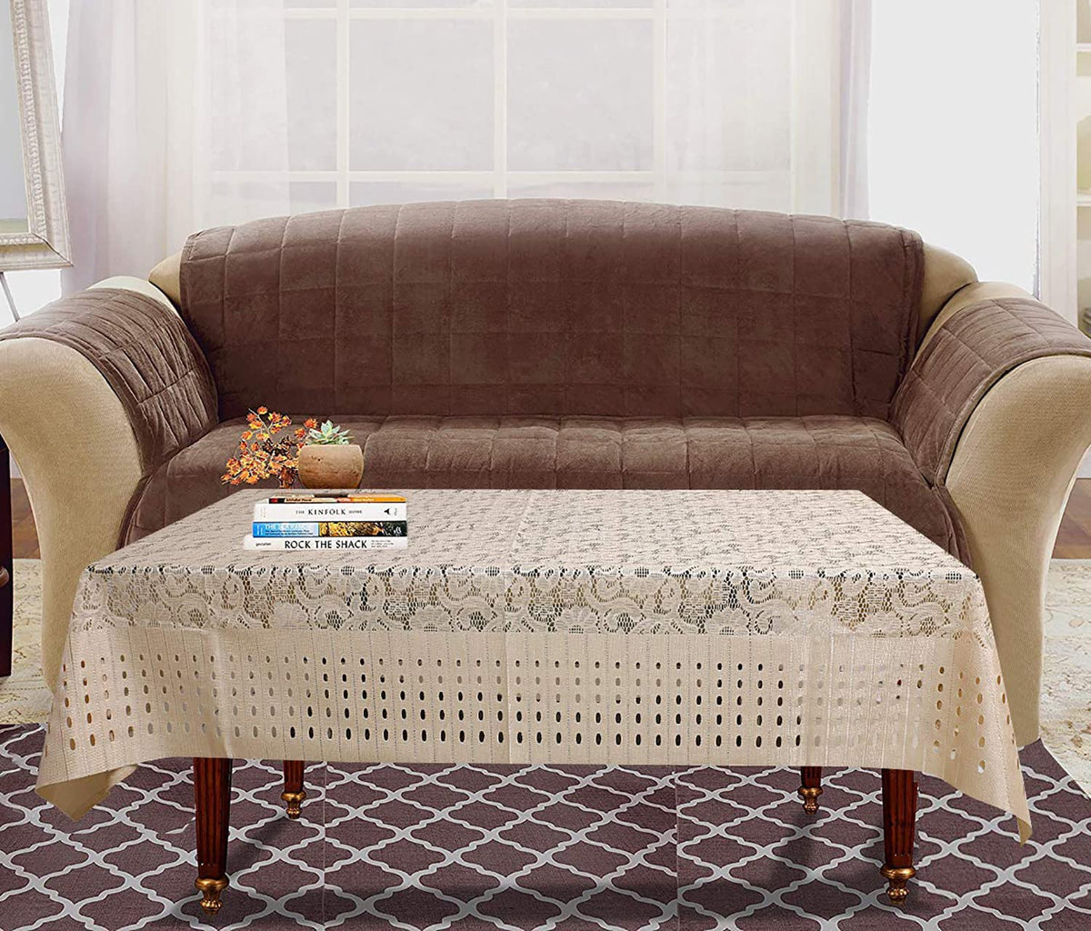 Kuber Industries Floral Printed Cotton 4 Seater Center Table Cover,40"x60" (Gold)-44KM013