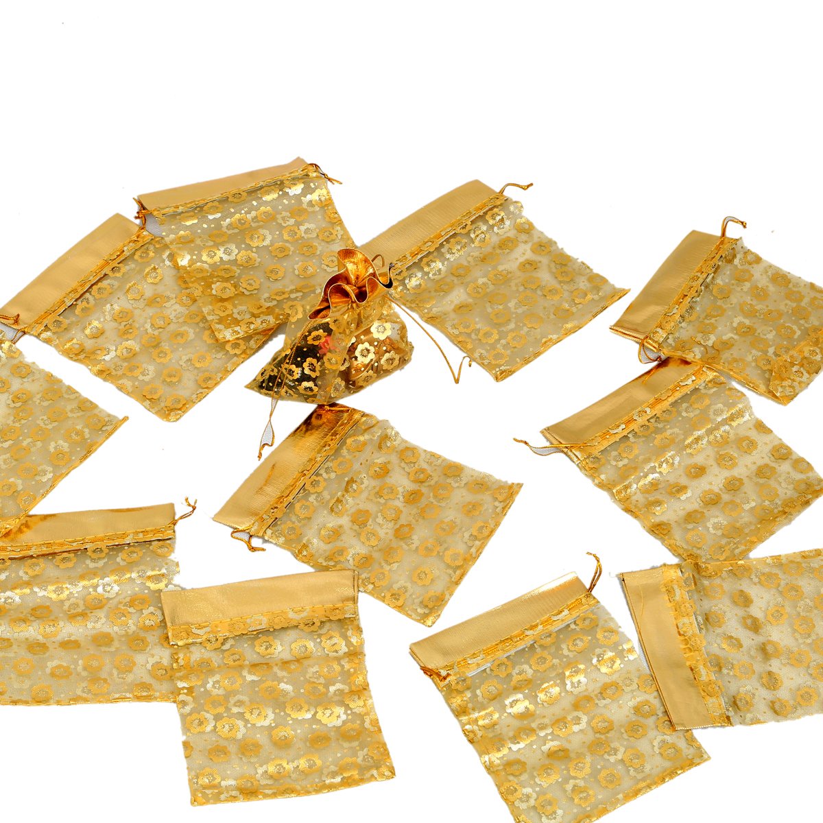 Kuber Industries 10 Piece Cotton Eyelashpotli, Golden