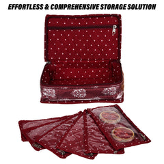 Heart Home Jewellery Kit | Travel Makeup Organizer | Zipper Clouser Cosmetic Kit | 6 Pouch Jewellery Kit | Cosmetic Bag for Women | Bow Dot Jewellery Kit | Maroon