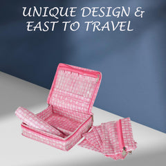 Heart Home Jewellery Kit | Check Design Vanity Box for woman | Laminated Jewellery Kit with Support | Jewellery Kit with 5 Pouch & Bangle Roll | Pack of 2 | Pink