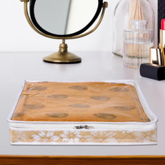 Heart Home Saree Storage Bag | Waterproof Saree Bag | Wardrobe Storage Bag | Top Visible Window Saree Bag | Cloth Organizer | Flower Quilted Storage Bag | 3 Inch | Pack of 2 | Golden