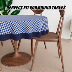 Heart Home Round Table Cover | Cotton Table Cloth for Round Tables | 4 Seater Round Table Cloth | Barik Check Kitchen Dining Tablecloth | Tabletop Cover | 60 Inch | Blue