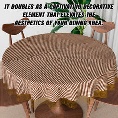 Heart Home Round Table Cover | Table Cloth for Round Tables | 4 Seater Round Table Cloth | Barik Check Kitchen Dining Tablecloth | Tabletop Cover | 60 Inch | Brown