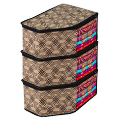 Heart Home Blouse Cover | Clothes Storage Bag | Zipper Wardrobe Organizers | Non-Woven Clothes Organiser | Side Transparent Blouse Organizer | Honeycomb-Design | Pack of 3 | Coffee