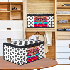 Heart Home Saree Cover | Zip Closure Saree Cover | Clothes Storage Bag | Wardrobe Organiser | Transparent Window Saree Cover | Dot-Design | 9 inch | Pack of 6 | Black