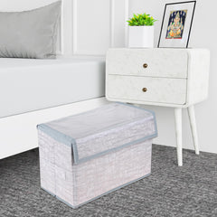 Kuber Industries Drawer Storage Box | Clothes Drawer Organizer with Handle | Transparent Lid with Velcro | Wardrobe Organizer for Books | Jute Printed Dhakkan Storage Box | Large | Gray