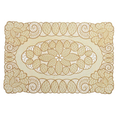 Kuber Industries Floral Design Virgin Viny Soft Fabric Set of 6 Pieces Dining Table Round Placemat Set (Gold, Design May Vary) - Ctktc45906, Polyester