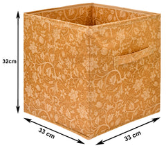 Heart Home Metallic Flower Printed Non-Woven Foldable Storage Bin/Cube/Organizer For Toys, Clothes And Books With Handles (Brown) -HS43HEARTH26250