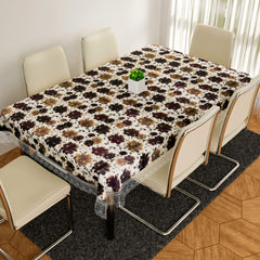 Kuber industries Dining Table Cover | PVC Table Cloth Cover | 6-Seater Table Cloth | Table Protector Cover | Table Cover for Dining Table | Brown New Flower Table Cover | 60x90 Inch | DTC | White