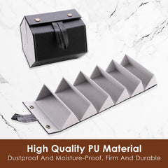 Kuber Industries 6 Slots Sunglasses Organizer | Hanging And Foldable Eyeglasses Case | Eyewear Display Containers For Women And Men | PU Leather Goggles Organizer Box Case | Black | Pack of 6