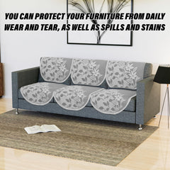 Heart Home Sofa Cover Set|5-Seater Couch Cover|Cotton Sofa Slip Cover Set|Sofa Slipcover Set|Sofa Cover for Living Room|S-22 Flower Sofa Cover Set| Brown