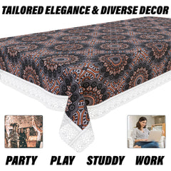 Heart Home Dining Table Cover | PVC Table Cloth Cover | 6 Seater Table Cloth | Rangoli Table Cover | Table Protector | Table Cover for Dining Table | 60x90 Inch | DTC | Black