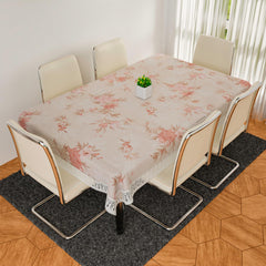 Heart Home Dining Table Cover | Heavy PVC Table Cloth Cover | 6 Seater Table Cloth | Red Flower Table Cover | Table Protector | Table Cover for Dining Table | 60x90 Inch | DTC | Cream
