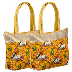 Heart Home Hand Purse|Traditional Mini Hand Bag|Silk Wallet Hand Bag|Shagun Hand Purse|Woman Tote Hand Bag|Gifts Hand Bag|Cow-Small Hand Purse|Pack of 2|Yellow