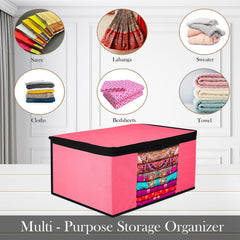 Heart Home Saree Cover | Zip Closure Saree Cover | Clothes Storage Bag | Wardrobe Organiser for Suit | Transparent Window Saree Cover | Plain-Black Border | 9 inch | Pack of 9 | Pink