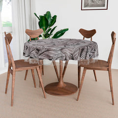 Heart Home Round Table Cover | PVC Table Cloth for Round Tables | 4 Seater Round Table Cloth | Transparent Leaf Kitchen Dining Tablecloth | Tabletop Cover | 60 Inch | Black
