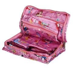 Kuber Industries Disney Princess Jewellery Kit | Satin Digital Jewellery Kit | 6 Flappable Pouches & 1 Extra Compartment | Cosmetic Kit for Necklace | Bracelet | Pink