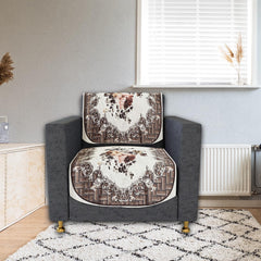 Heart Home Sofa Cover | Single Seater Sofa Slip Cover Set | Check Border Sofa Cover | Velvet Couch Cover | Sofa Slipcover Set | Sofa Cover for Living Room | Brown