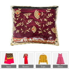 Heart Home Saree Cover | Clothes Storage Bag | Single Packing Saree with Zip Closure | Wardrobe Organizer | Cloth Stoarge Organizer | Dot Design | Pack of 12 | Cream