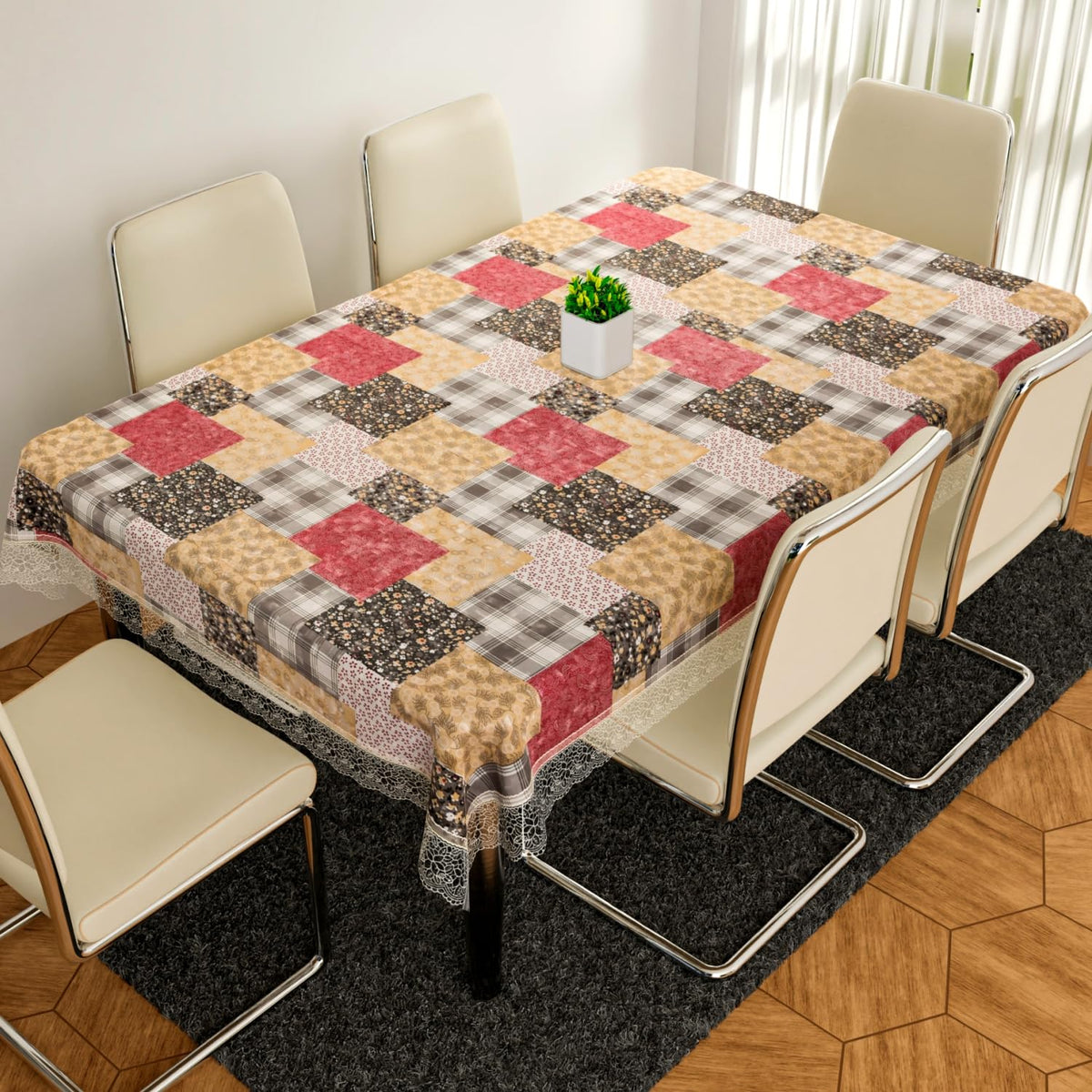 Heart Home Dining Table Cover | PVC Table Cloth Cover | 6-Seater Table Cloth | Table Protector Cover | Table Cover for Dining Table | Barik Flower Table Cover | 60x90 Inch | DTC | Black